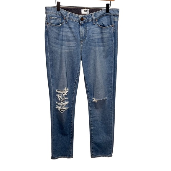 Paige Skyline Ankle Peg Distressed Skinny Jeans Size 32 - Picture 2 of 14